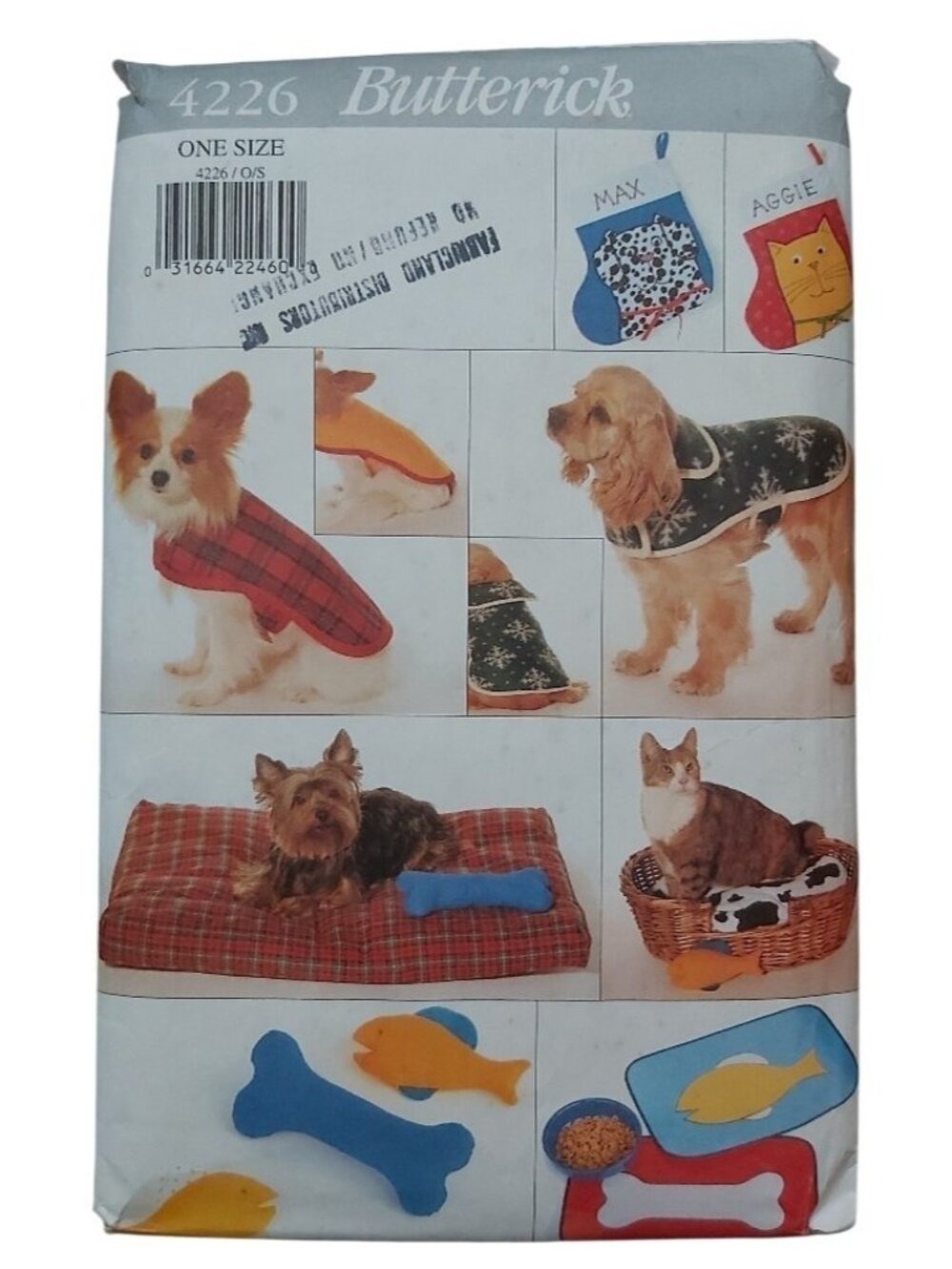 Vintage Butterick 4226 Pet Accessories Sewing Pattern Dog Coat Bed Toys Stocking